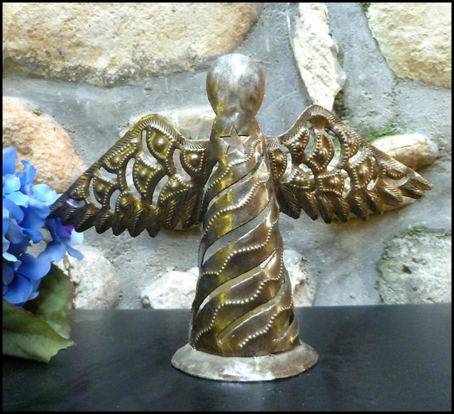 Christmas Decor, Handcrafted Metal Angel Design, Decorative Candle Holder - 10 1/2" High